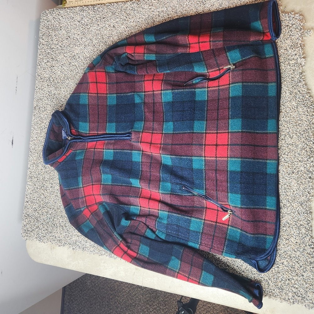 Vintage 1990s Catalina Fleece Quarter Zip Lindsay‎ Plaid Xmas Sweater Logo